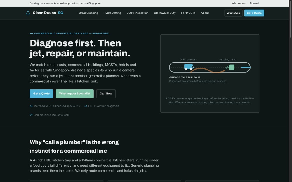 Clean Drains SG site screenshot