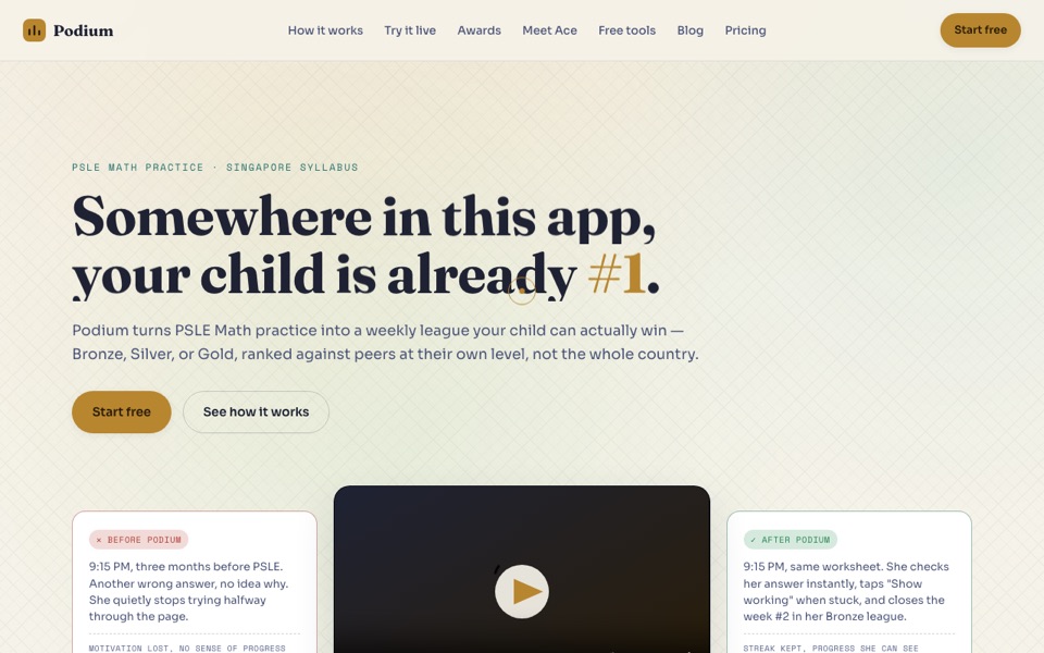 Podium — PSLE Math practice platform