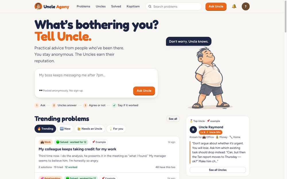 Uncle Agony site screenshot